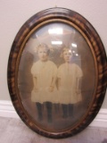 Vintage Oval Framed Portrait of 2 Little Girls