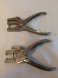 Two vintage leather eyelet handheld punch tools