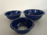 3 blue Pyrex mixing bowls