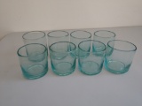 8 artisan blown green glass highball glasses