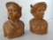 Native American wood bust carving set of 2