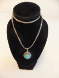 .925 Silver Necklace with Faux Turquoise Center