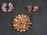 Vintage Brooch w/ 2 Sets Matching Clip On Earrings