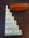 Rare vintage miniature domino set in leather case