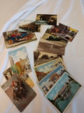 13 vintage postcards; some posted with stamps