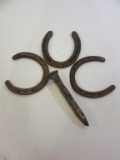 Lot of 3 Horse Shoes & 1 Railroad Spike