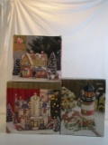 Lot of 3 Christmas Village Buildings, A Lighthouse