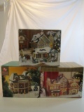 Lot of 3 Christmas Village Buildings, A Library