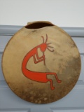 Kokopelli stretched hide hand painted art