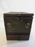 Small Wood Carved Storage Box with Clock