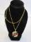 Gold Tone Chinese Symbol w/ Stones Necklace