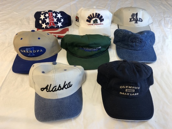 Lot of 8 Caps Hats-#1 Dad, #1 Grandpa, Alaska,USA