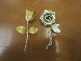 Lot of 2 Gold Toned Rose Broaches