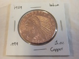 1929 .999 1oz Copper Indian Chief Coin
