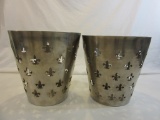 Set of 2 Metal Fleur-De-Lis Garbage Cans