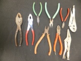 Lot of 9 Mini-Clamps, Wire Cutters, and Pliers