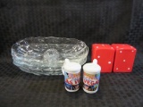 Lot of 3 Banana Boat Dishes & 2 Sets of Shakers