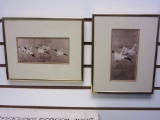 Lot of 2 Asian Inspired Geese Pictures