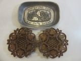 Set of 2 Matching Vintage Trivets & Metal Bread