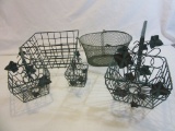 Lot of 5 Green Metal Wire Baskets