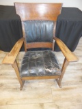 Vintage Wood Frame Black Cushion Rocking Chair