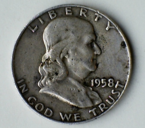 1958-D Franklin Silver Half Dollar Coin