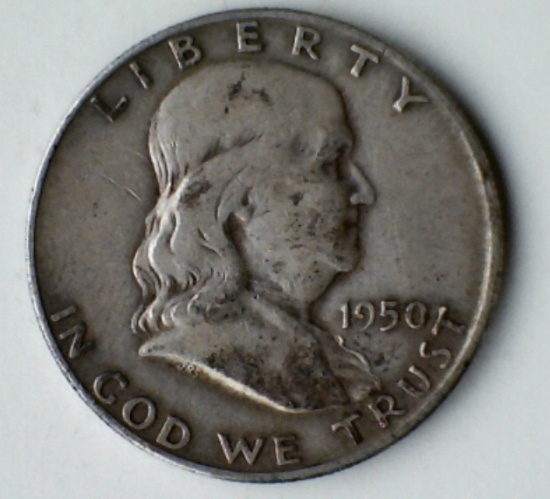 1950-D Franklin Silver Half Dollar Coin