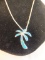Silver Palm Tree Necklace with Faux Turquoise
