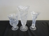 Lot of 3 Brilliant Cut Crystal Vases
