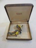 Set of 2 Vintage Wood Bird Brooch Pins