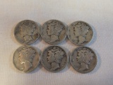 Lot of 6 Silver Mercury Dimes