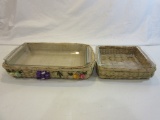 Vintage Glass Baking Dishes with Straw Holders