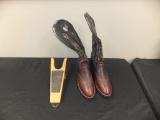 Pair of 10.5 Size Leather Boots & Shoe Stand