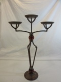 Tall Metal w/ Orange Glass Accents Candle Holder
