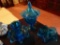 3 blue glass items candy dish vase and bowl