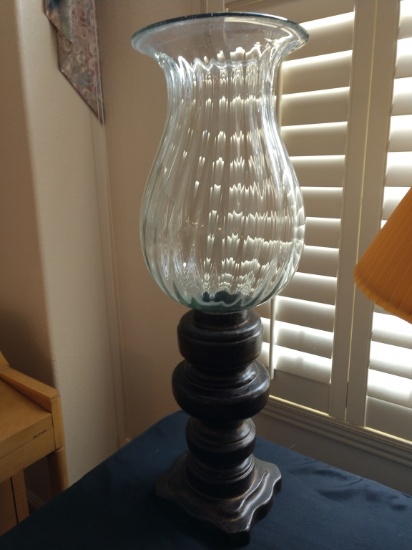 Tall decorative wood & glass planter/candle lamp