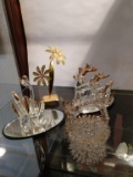 Lot of 4 gold-tone, glass, and brass figurines