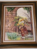Framed flowers in milk jug painting approx 24x36