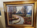 Framed country road painting approx 36x24