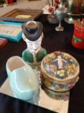 3 vintage ceramic items statute, shoe, trinket box