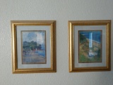 2 scenic art prints with gold frames 8x10