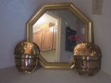 Set of two wall sconces and Hexegon Mirror