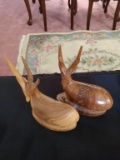 2 miniature wood antelope figurines
