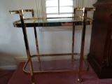 Gold-tone metal and glass rolling serving tray