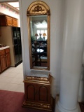 Gold painted entry mirror and cabinet set