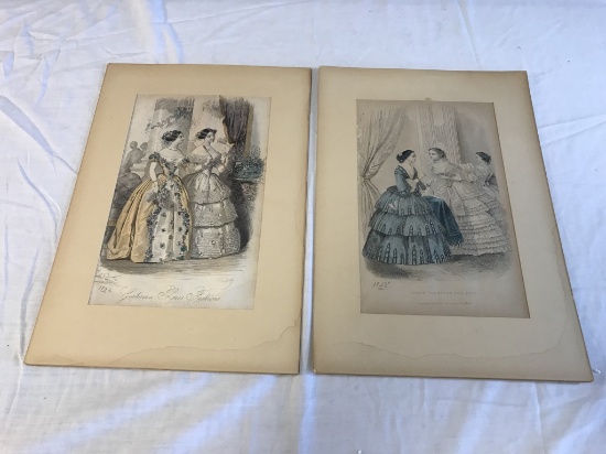 2 Vintage Paris French Fashion Lithographs