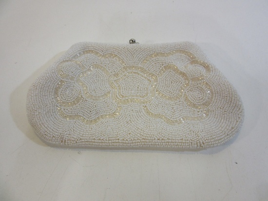 Vintage White Beaded Clutch