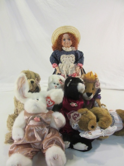 Lot of 6 Large Ty Collectibles &1 Porcelain Doll
