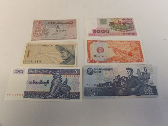 Lot of 6 Asian Countries Currency Notes
