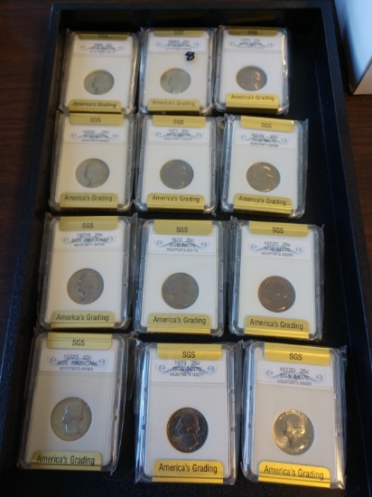 Lot of 12 SGS graded quarter coin slabs 1966-1973